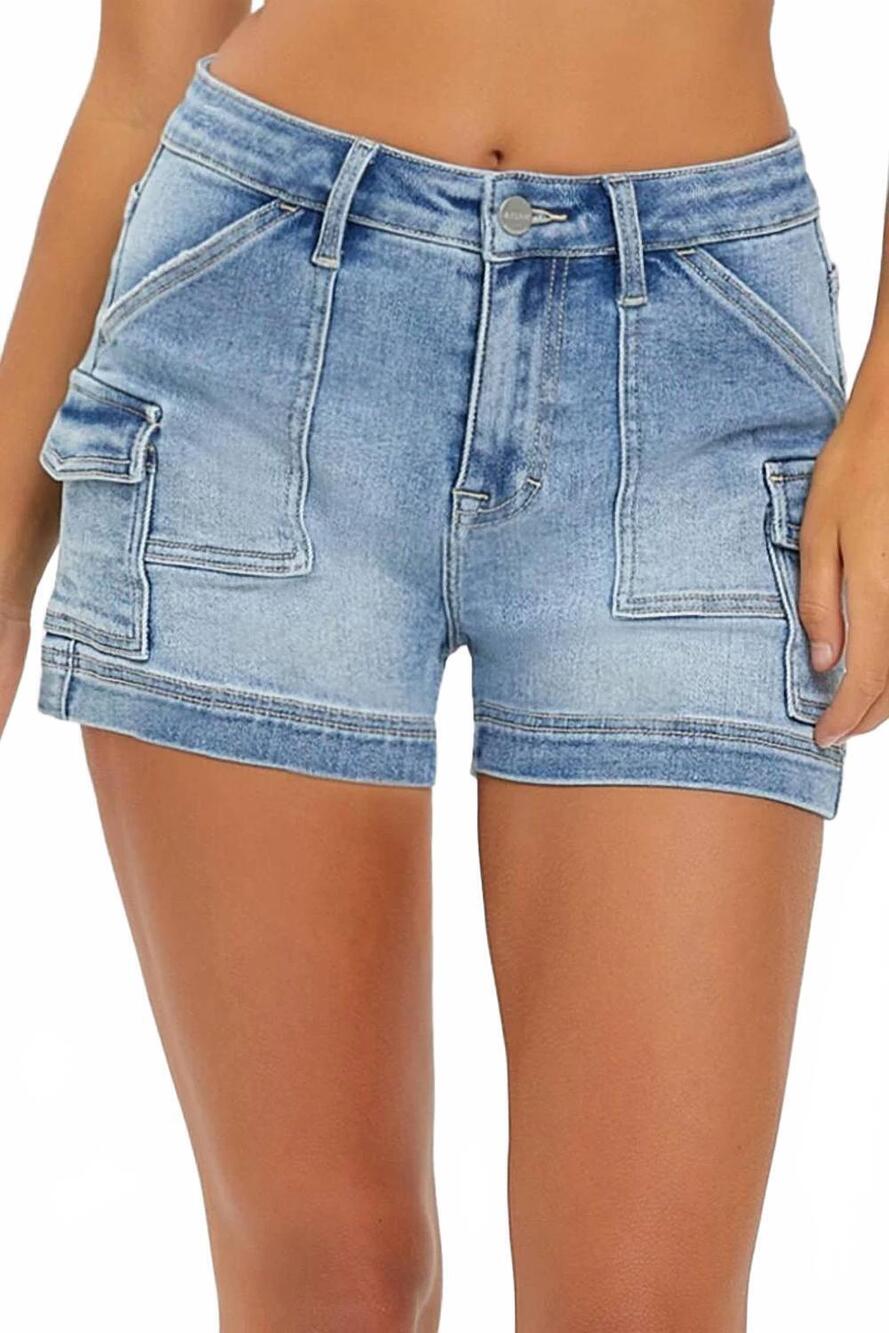 NEW RISEN high rise side cargo pocket shorts in blue